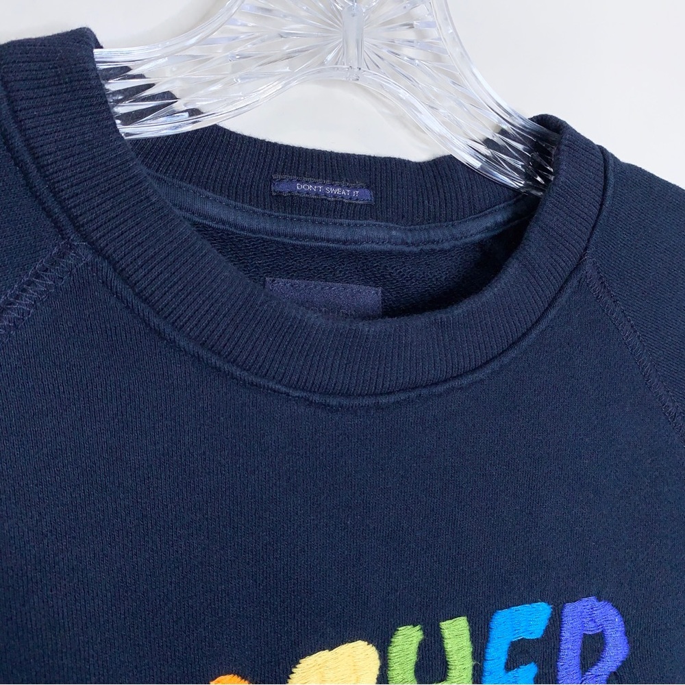 Mother The Raw Sleeve Square Sweatshirt Top *Goes South* Navy Rainbow Sz S - Picture 6 of 14